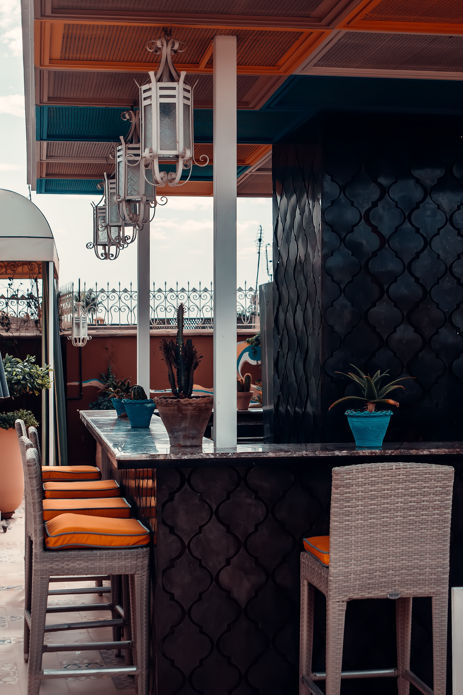 Casa Laja's rooftop terrace with talavera tiling and lanterns overlooking San Miguel de Allende